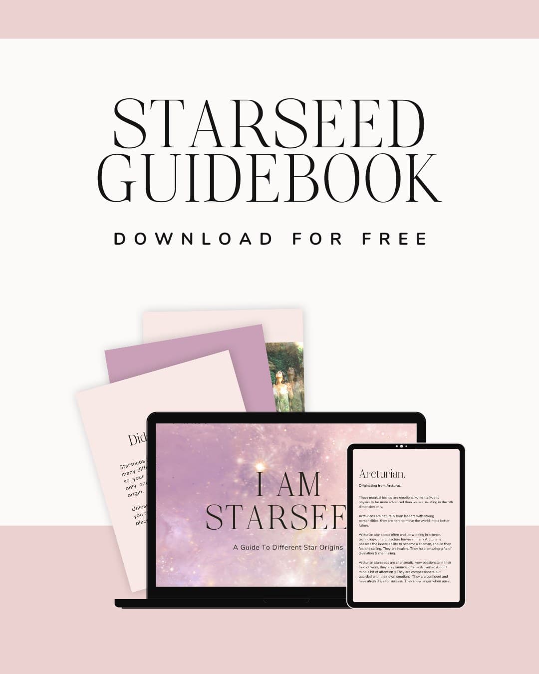The Starseed Guidebook, I Am Starseed, shown on a laptop and a tablet